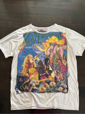 Led Zeppelin Graphic Band Tee AOP - White with Multicolor Print